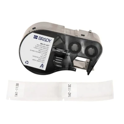 Abbildung von Brady Authentische (M4 51 427) selbstklebende Vinyl Etiketten, 6,3 cm H x 2,5 B Schwarz auf Weiß, transparent, 110 Etiketten