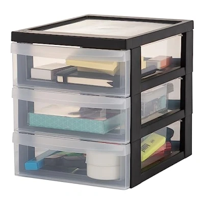 Abbildung von Iris Ohyama Schreibtisch Schubladen Einheit, 3 flache Schubladen, Schwarz, leicht zu öffnen, A5, transparent, für Homeoffice, Dokumente, Büromaterial, Akten, Papierablage, BPA frei, DC A5