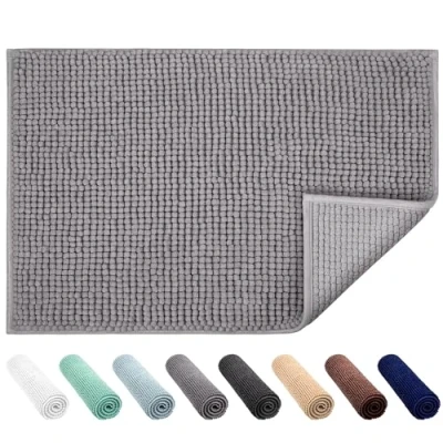 Abbildung von JARITTO Badematte rutschfest Badvorleger Mit Chenille Mikrofaser Badezimmerteppich Saugfähig Weich Maschinenwaschbar für Dusche Toilette 40 x 60 cm (Grau)