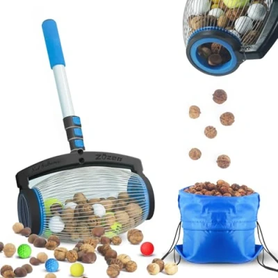 Abbildung von zozen Nusssammler, Walnuss Sammler, Seitlicher Öffnung Dump; Pecan Picker Upper. Anwenden auf Hickory Nüsse, Spiked Balls, Kastanien, Nerf Darts, Golf, Objekte 2.5cm bis 6.5cm; Pollänge 1.4m (Large)