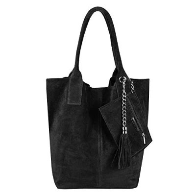 Abbildung von ITALYSHOP24 Schultertasche Made in Italy Damen Leder Shopper Schultertasche, ein Leichtgewicht, als Handtasche, Henkeltasche tragbar