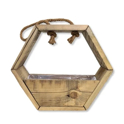 Abbildung von Holz Blumenampel Natur braun Blumentopf Hänger Wand Deko 36 x 50cm