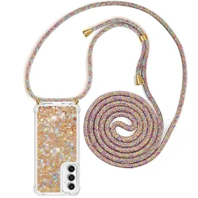 Abbildung von YuhooTech Handykette Hülle Kompatibel mit Samsung Galaxy S23 FE 5G Handyhülle Quicksand Glitzer Band Silikon Kordel Umhängenband Schnur Treibsand Case zum Umhängen
