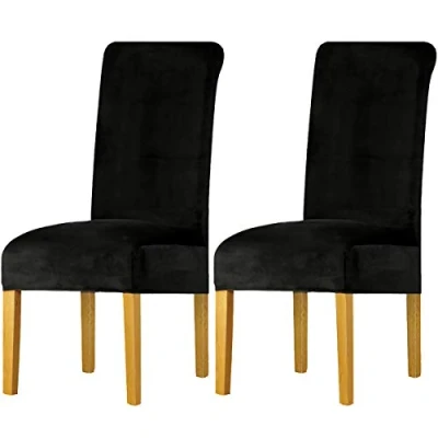 Abbildung von LANSHENG Stretchy Stuhlbezüge für Esszimmerstühle, Stretch Spandex mit Gummiband Stuhlbezug,Velvet Large Dining Chair Schonbezüge Restaurant Hotel Party Bankett (Schwarz,2 Pack(M))