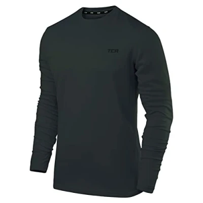 Abbildung von TCA Element Sport Langarmshirt Herren Funktionsshirt mit Rundhalsausschnitt Laufshirt Running Shirt atmungsaktiv Langarm Sportshirt Oberteil Dunkelgrün, L