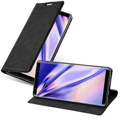 Abbildung von Cadorabo Hülle kompatibel mit Samsung Galaxy Note 8 aus Premium Kunst Leder Flip Klappbare Stoßfeste Magnetische [Standfunktion] [Kartenfächern] Cover für Tasche in Schwarz