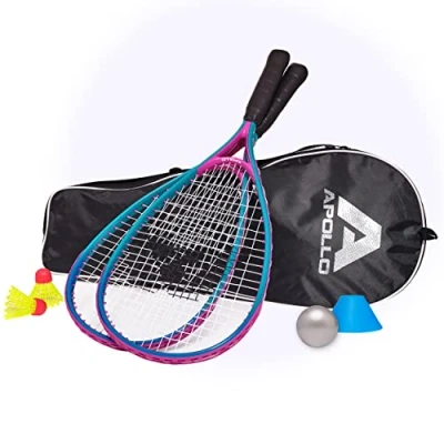 Abbildung von Apollo Speed Badminton Set Schläger in Verschiedenen Farben Squash Tasche und Federball für Kinder