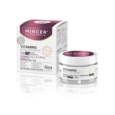Abbildung von Mincer Pharma Vitamins Philosophy Reparatur der Nachtgesichtscreme für Reife Haut mit Traubenöl, Vitaminen A, B, C, E, F, PP, D und Moringa Butter 50 ml