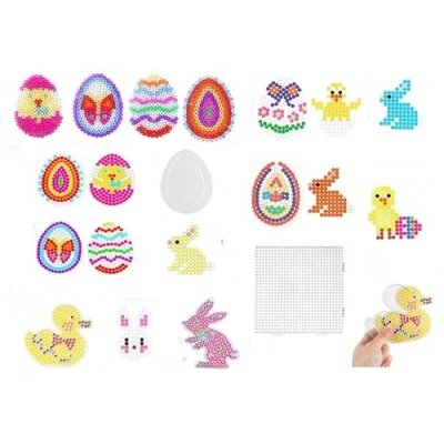 Abbildung von Happy Price Toys HPT Midi 5mm Bügelperlen Stiftplatten Set 2 Ostern, 4 Transparent mit 11 Vorlagen, Multi Quadrat,Ente,Hase,Ei (mit allen kompatibel) …