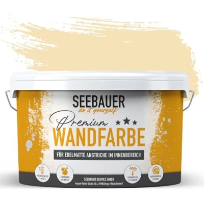 Abbildung von SEEBAUER diy Wandfarbe Beige 2,5L für Innen (No. 404 Banana Split) Edelmatte cremebeige Innenfarbe Beigetöne sehr hohe Deckkraft Matt, Abwaschbar und Tropffrei