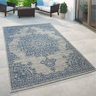 Abbildung von Paco Home In &amp; Outdoor Teppich Balkon Terrasse Küchenteppich Gartenteppich Modern, Grösse:80x150 cm, Farbe:Blau 8