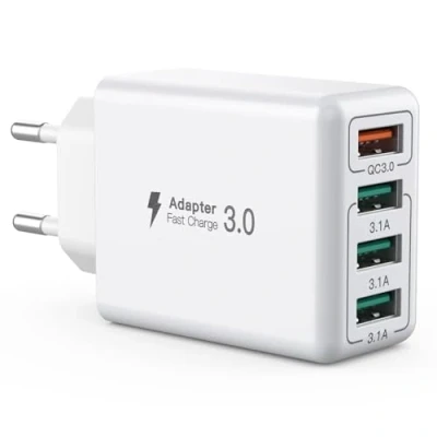 Abbildung von USB Ladegerät, 4 Port Ladeadapter mit 33W Smart QC 3.0 Schnellladegerät, Multi Ladegerät kompatibel iPhone 12/13/14/15/16/Samsung Galaxy S22/S23/24/Xiaomi/OPPO/Huawei/OnePlus etc.