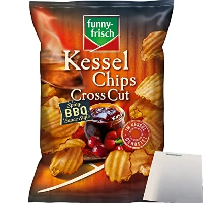 Abbildung von funny frisch Cross Cut Chips Kartoffelchips Spicy BBQ Sauce Style 120g Tüte + usy Block