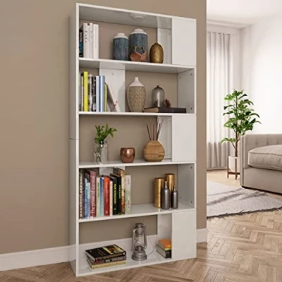 Abbildung von KTHLBRH (Blitzlie ferung) Raumteiler Regal, Standregal aus mit offenen Fächern, Vitrine für Wohnzimmer, Schlafzimmer, Büro Bücherregal/Raumteiler Hochglanz Weiß 80x24x159 cm Spanplatte