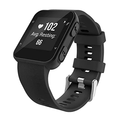 Abbildung von MoKo Armband Kompatibel mit Garmin Forerunner 35 GPS Laufuhr, Silikon Ersatz Uhrenarmband Sportarmband Wechselarmband 2 Schraubendrehern und 6 Schrauben, Schwarz