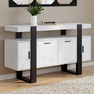 Abbildung von Sideboard 140 cm PHOENIX 4 Türen Marmoreffekt weiß ALASKA und schwarz IDMarket