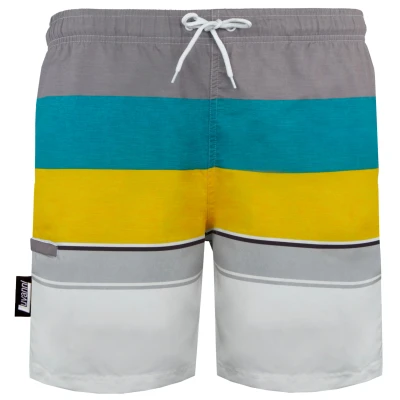 Abbildung von Luvanni Badehose für Herren Schnelltrocknende Badeshorts 601 mit Kordelzug Beachshorts Boardshorts Schwimmhose Männer Streifenmuster Blau grau Streifen Gelb 3XL