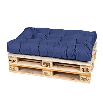 Abbildung von TexDeko® Garden Palettenkissen 120x80x18cm wasserabweisend UV beständig In &amp; Outdoor Premium Sitzkissen gesteppt Palettenauflage für Europaletten Palettenpolster (Blau)