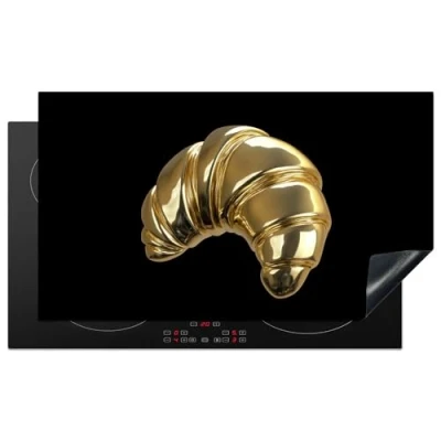Abbildung von KitchenYeah© Herdabdeckplatte 91.6x52.7 cm Einteilig Ceranfeld Abdeckplatte Küche Deko Ceranfeldabdeckung Herdabdeckung Induktionsmatte Croissant Gold Brot Schwarz
