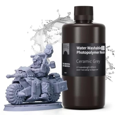 Abbildung von ELEGOO Resin Wasser Abwaschbar 2.0 1000g Grau, Geringe Schrumpfung und Hohe Haltbarkeit 395 405 nm Schnelles Aushärten 3D Drucker Water Washable für MSLA/LCD/DLP