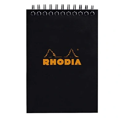 Abbildung von Rhodia 135009C Notizblock (DIN A6, 10,5 x 14,8 cm, Doppelspirale, kariert, mikroperforiert, 80 Blatt) 1 Stück schwarz