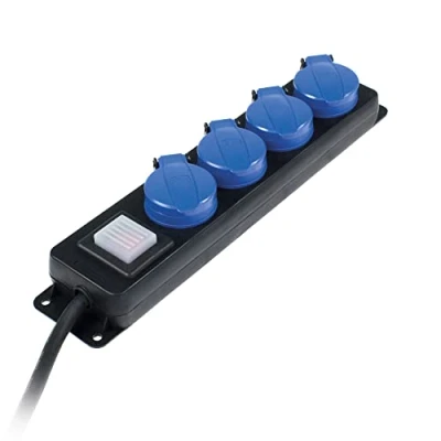 Abbildung von as Schwabe Bloc de 4 prises Distribution Avec interrupteur, courant sécurité couvercles rabattables, 1,5 m câble, 230V, 16A, IP44, Noir, 838611