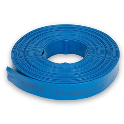 Abbildung von EBERTH 1&quot; Flachschlauch Gartenschlauch für Pumpen in 20m Länge, 1 Zoll, 25mm Durchmesser, flexibel, widerstandsfähiges PVC, Industrieschlauch, Wasserschlauch zur Bewässerung, blau