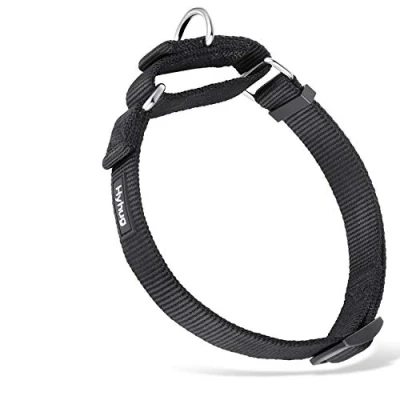 Abbildung von Hyhug Martingal Hundehalsband mit Schnalle: Ausbruchsicher, rutschfestes Robustes Polyester, farbechtes verstellbares Haustierzubehör für kleine Hunderassen (Klein, schwarz)