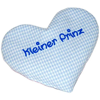 Abbildung von Herzkissen mit Spruch für Babys Wärmekissen Rapssamen Rapskissen Körnerkissen Personalisiertes Kissen zum wärmen, Größe: ca.15x17cm (Hellblau Kleiner Prinz)