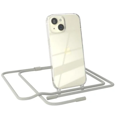 Abbildung von EAZY CASE Handykette kompatibel mit iPhone 15 dünne Handyhülle für Hülle Band als Fallschutz Kette zum Umhängen transparente Silikon in Taupe