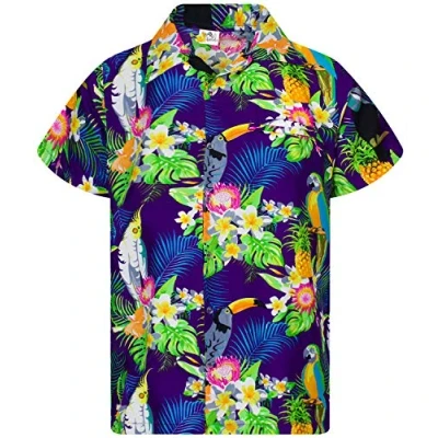 Abbildung von King Kameha Funky Hawaii Hemd, Herren, Kurzarm, Parrot Cockatoo, Violett, XXL