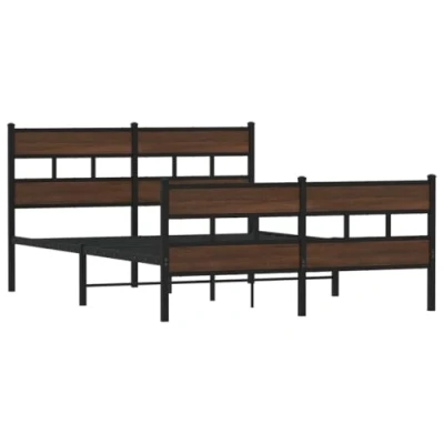 Abbildung von vidaXL Bettgestell, Bett mit Kopfteil Fußteil, Bettrahmen Lattenrost Mittelfüßen, Metallbett Doppelbett für Schlafzimmer, Braun Eichen Optik 140x190cm