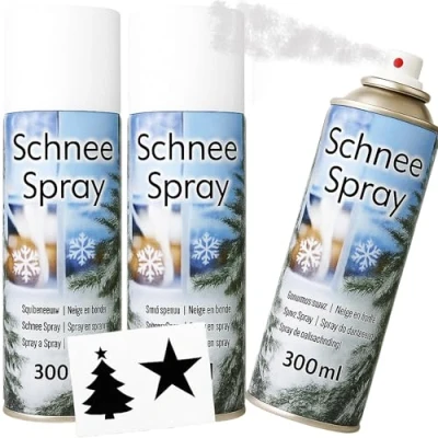 Abbildung von My goodbuy24 3er Set Kunstschnee Spraydose 300ml Dekoschnee inkl. 8 Schablonen Schneespray zum Dekorieren zu Weihnachten Fensterspray Künstlicher Schnee für die Fenster