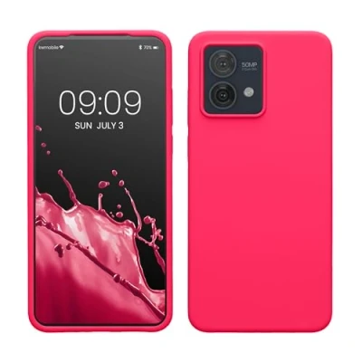 Abbildung von kwmobile Hülle kompatibel mit Motorola Moto G84 5G Silikon Handy Case Handyhülle weiche Oberfläche kabelloses Laden Neon Pink