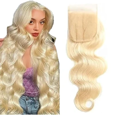 Abbildung von Tuheerst Lace Closure Bresilienne Cheveux Humain 4x4 Blonde Long Hair with Baby Brazilian Virgin Remy for Woman 28 Inch