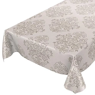 Abbildung von ANRO Wachstuchtischdecke Wachstuch Wachstischdecke Tischdecke abwaschbar Ranken Barock Arabeske Beige 100 x 140cm eingefasst