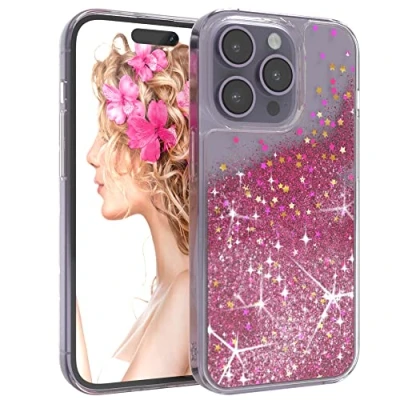 Abbildung von EAZY CASE Hülle kompatibel mit iPhone 14 Pro Schutzhülle Flüssig Glitzer, Handyhülle, Schutzhülle, Back Cover Glitter Flüssigkeit, TPU/Silikon, Transparent/Durchsichtig, Pink