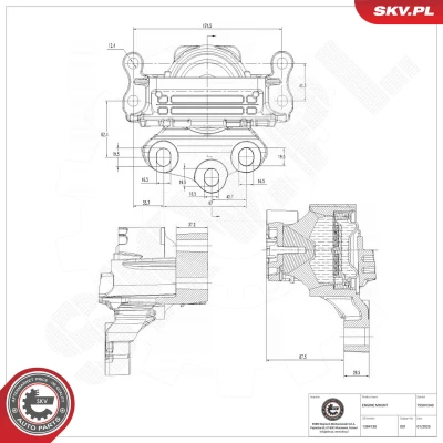 Abbildung von ESEN SKV 75SKV340 Motorlager rechts Hydrolager Aluminium, Gummi 175mm 117mm FORD: Transit Mk6 Kastenwagen, Pritsche / Fahrgestell