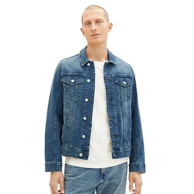 Abbildung von TOM Tailor Basic Jeansjacke, Herren, Größe: Medium, Used mid stone blue denim