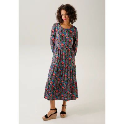 Abbildung von Aniston CASUAL Jerseykleid, mit farbenfrohem, graphischem Druck