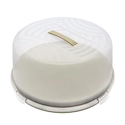 Abbildung von BranQ Home essential Joy runder Kuchenbehälter mit hoher Abdeckung und praktischem Tragegriff, Kunststoff (PP) BPA frei, Salbeifarbe/transparent, 334x156 mm