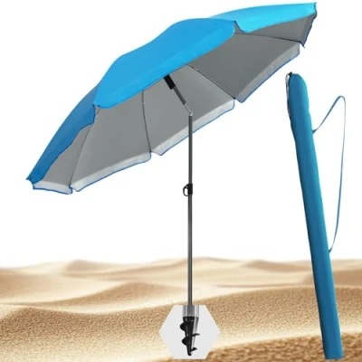 Abbildung von 4smile Sonnenschirm mit Schutzhülle, Fb. Blau Stabiler Strand 180 cm, Strandschirm Sonnenschutz UPF 50+ windfest stabil &amp; funktional, Gartenschirm knickbar