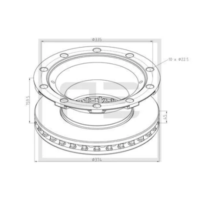 Abbildung von PETERS ENNEPETAL 046.380 00A Bremsscheibe 374 45 10 335 innenbelüftet