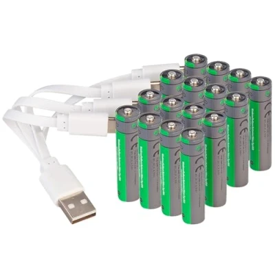 Abbildung von tka Köbele Akkutechnik AAA Akkus Lithium: 16er Set wiederaufladbare Batterien Typ AAA, 800 mWh, Laden per USB (Li Ion Akku Li Micro Akkus)