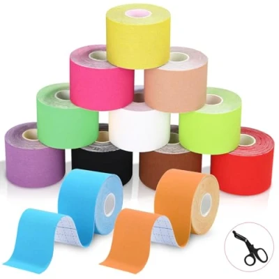 Abbildung von TIDEVAN 12 Rollen Kinesiotapes, Kinesiologie Tape(5cm x 5m) Sporttape, Wasserfestes &amp; Hautfreundliche Sport Tape Set mit Spezielle Schere, für Knieschmerzen, Ellenbogen und Schulter, Viele Farben