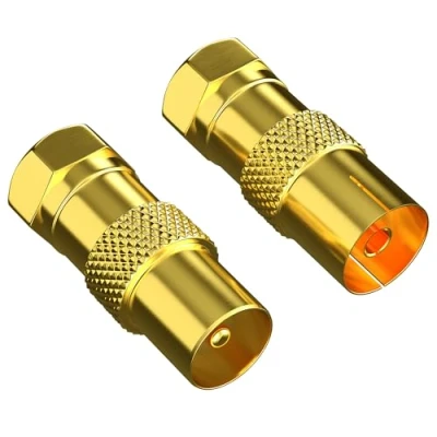 Abbildung von RedStar24 SAT Adapter Koax Antenne (1x F Stecker auf IEC Antennenstecker, 1x Antennenbuchse), Coax Kupplung für Koaxialkabel Verbinder Antennenkabel, vergoldet