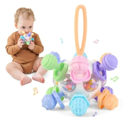 Abbildung von SUPERBE BEBE Montessori Babyspielzeug Sensorisches Beißspielzeug Silikon Beißring Babyrassel Pädagogisches Ballspielzeug Spielzeug Frühförderung Entwicklungs Babys Geschenke Geburt