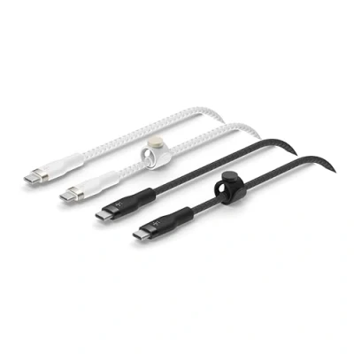 Abbildung von Belkin BoostCharge Pro Flex geflochtenes USB C/USB C Ladekabel, IF zertifiziert zum Schnellladen mit Power Delivery PD, iPhone 16, 15, Galaxy S24, Pixel, iPad, 1 m, 2er Pack Schwarz/Weiß