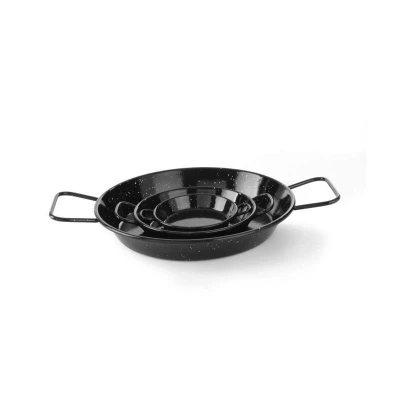 Abbildung von HENDI Paellapfanne Ø 12 x 2,5 cm Flachstahl emailliert schwarz klein mit Griffen, Paella Pfanne