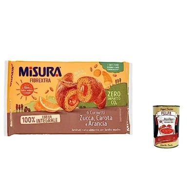 Abbildung von 3x Misura Cornetti Fibrextra Arancia Orangen , Karotten und Kürbis Croissants 100 % Vollkornmehl, 300 g + Italian gourmet polpa 400g